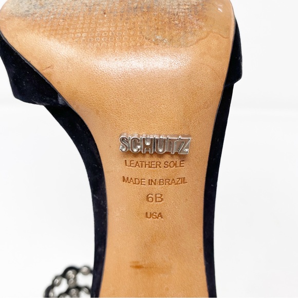 Schutz Size 6B Black Stiletto Heel Sandals with Bejeweled Rhinestone Ankle Strap - Picture 10 of 10